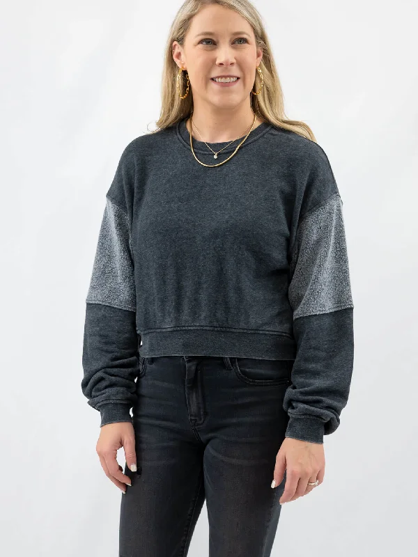 Black Two-Tone Pullover Blouson Sleeve Pullover