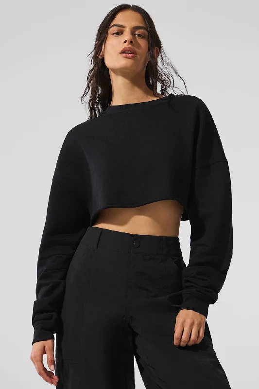 Extreme Cropped Pullover - Black Shirred Sleeve Feminine