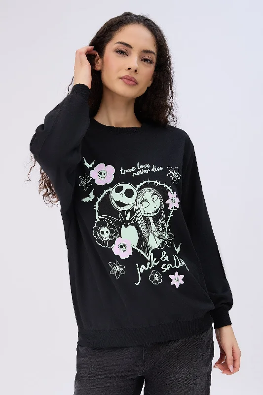 The Nightmare Before Christmas Graphic Crew Neck Sweatshirt Hoodie with Strings Custom Fit Adjustable