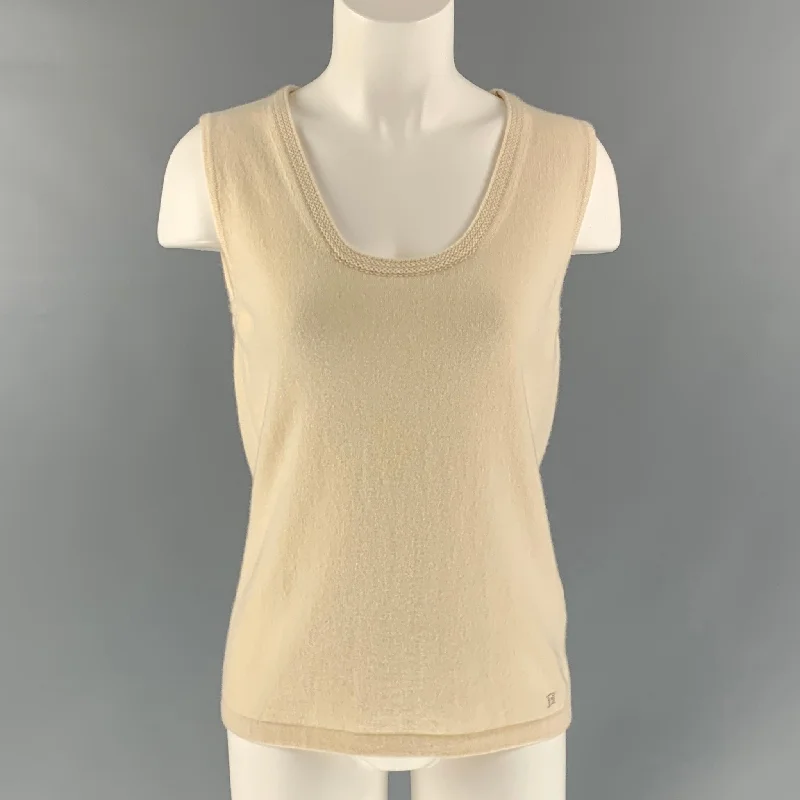 ESCADA Size M Cream Cashmere Pullover One Shoulder Top
