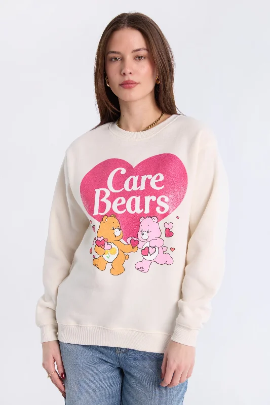 Care Bears Heart Graphic Glitter Crew Neck Sweatshirt Oversized Hoodie Comfort Casual
