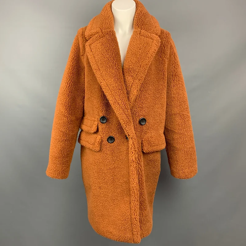 ADRIENNE LANDAU Size M Brown Polyester Textured Faux Fur Coat Bomber Jacket Denim Jacket Leather Jacket