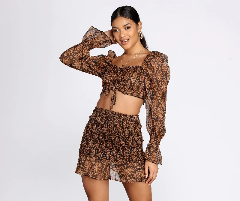Autumn Affair Crop Top Zippered Front Buttoned Front Snap Front