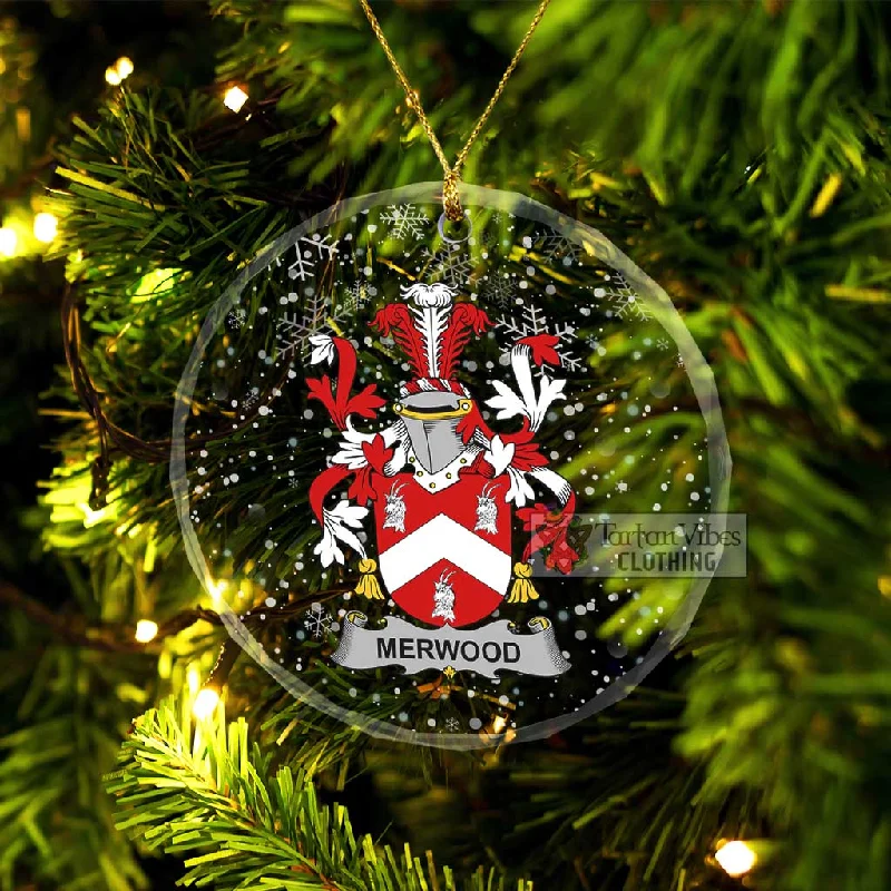Merwood Irish Clan Christmas Glass Ornament with Coat of Arms Crew Neck V-Neck Boat Neck