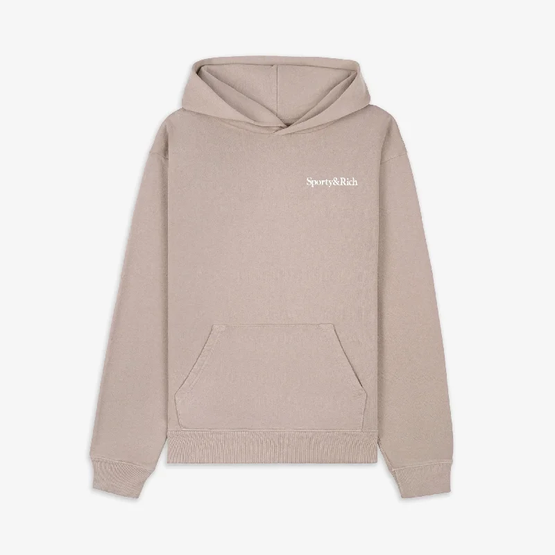SPORTY & RICH | HEALTH IS WEALTH HOODIE { ELEPHANT/WHITE Hoodie with Cuffed Sleeves Snug Secure
