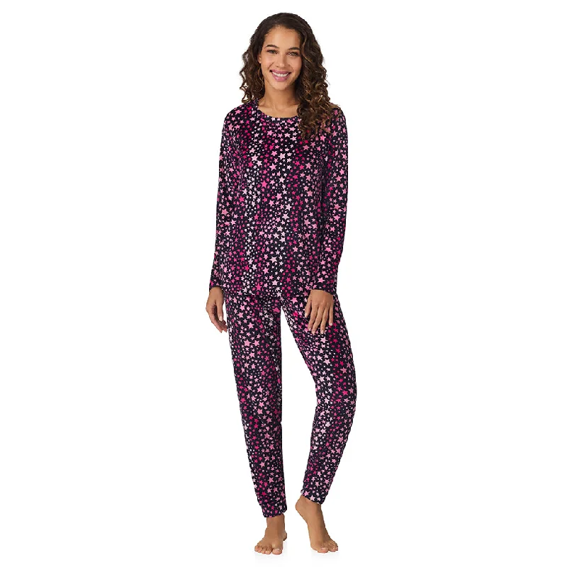Silky Velour Long Sleeve Pullover with Jogger 2-Pc Pajama Set V-Neck Stylish Pullover