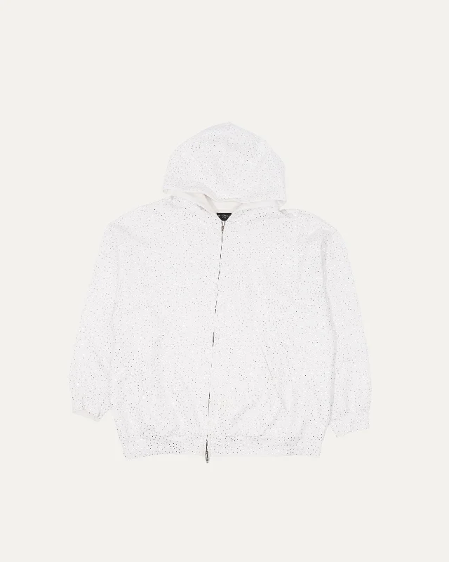 Crystal Embellished Zip-Up Hoodie Hoodie with High-Low Hem Asymmetrical Trendy