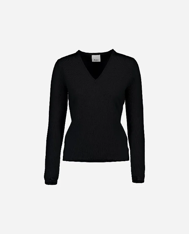 V-Pullover aus Cashmere in Schwarz Seamless Knit Pullover