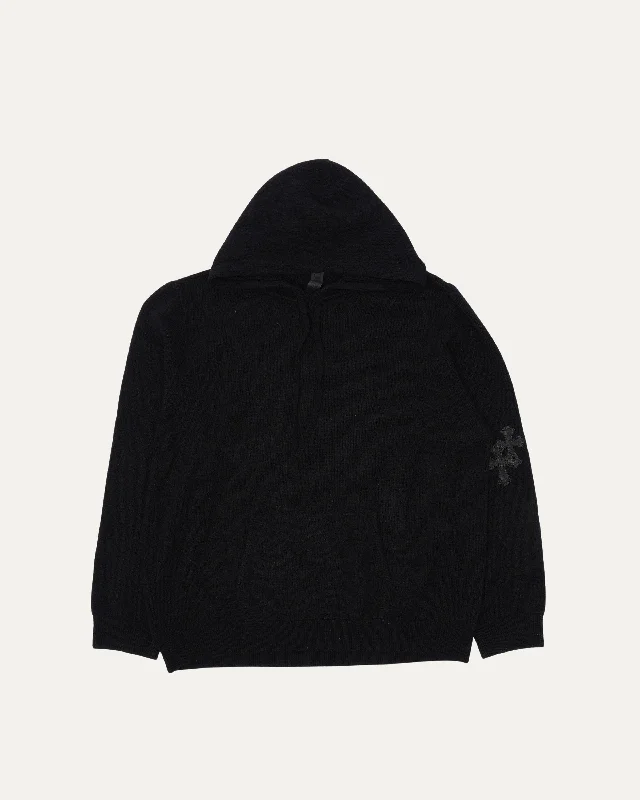 Cashmere Cross Patch Hoodie Hoodie with Puffed Sleeves Voluminous Trendy