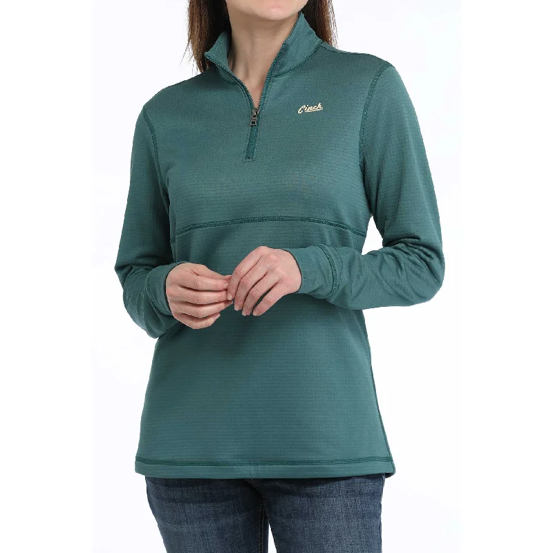 Cinch Ladies Green Quarter Zip Fleece Pullover MAK9913001 Tapered Sleeve Pullover