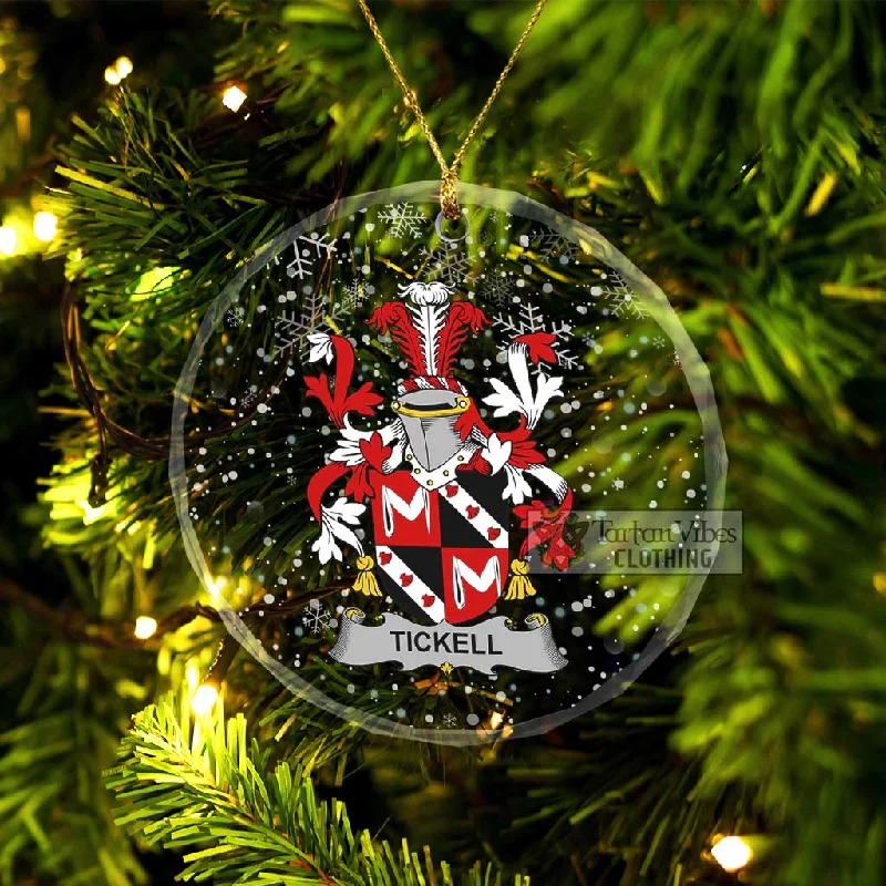 Tickell Irish Clan Christmas Glass Ornament with Coat of Arms Houndstooth Coat Plaid Coat Tartan Coat