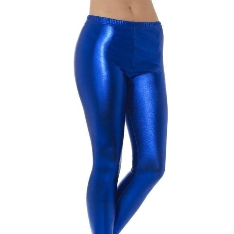 80s Metallic Disco Leggings Adult Blue Trendy Spandex Leggings