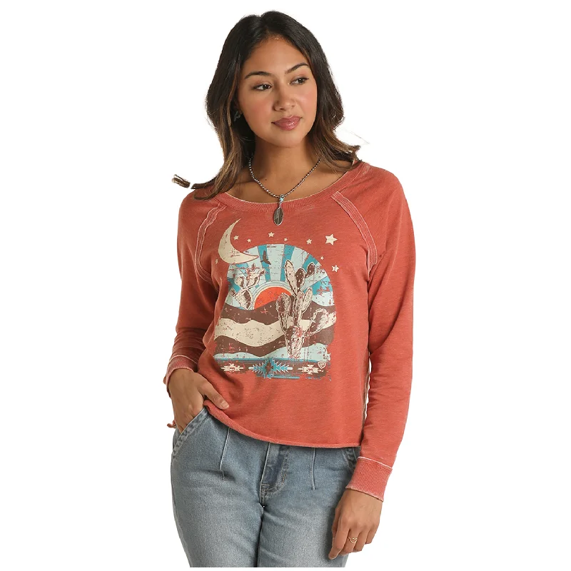 Rock & Roll® Ladies Graphic Rust Pullover RRWT91R054-90 Besom Neck Pullover