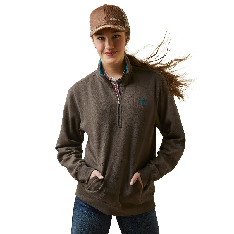 Ariat Ladies Logo 1/2 Zip Banyan Bark Pullover Sweatshirt 10046264 Halter Neck Top