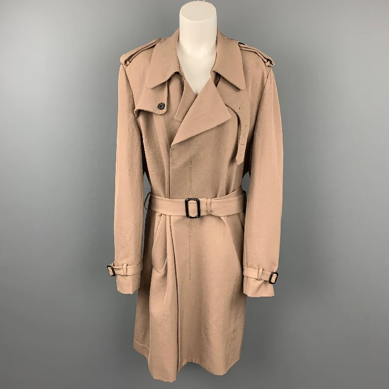 3.1 PHILLIP LIM Size M Khaki Wool Belted Trench Coat Sequined Lace Ribbed
