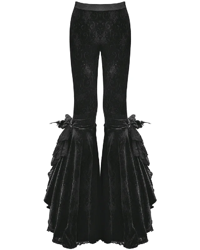 Eva Lady Gothic Embossed Velvet Rose Lace Flared Pants/Leggings Fashionable Quick-Dry Yoga Pants