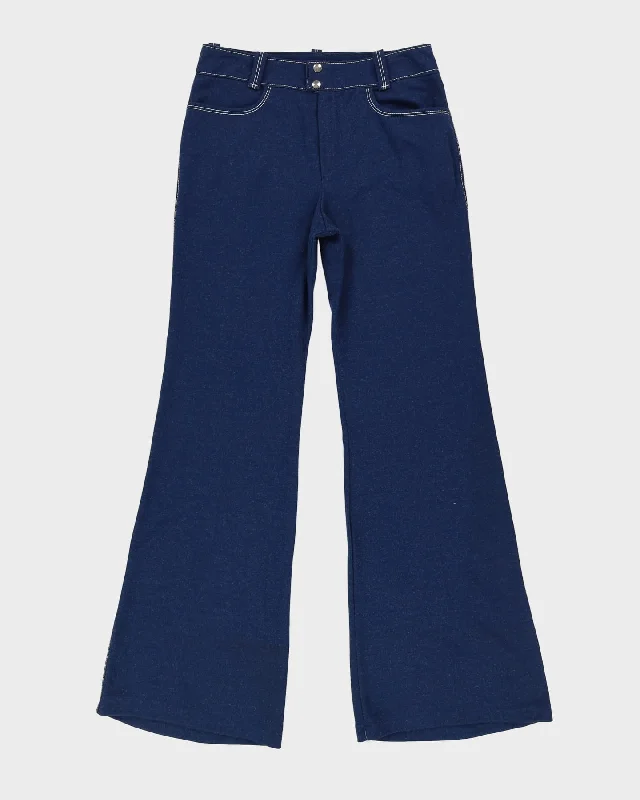 Vintage 80s Blue Flared Contrast Stitch Trousers - W31 L34 Trousers Canvas Durable