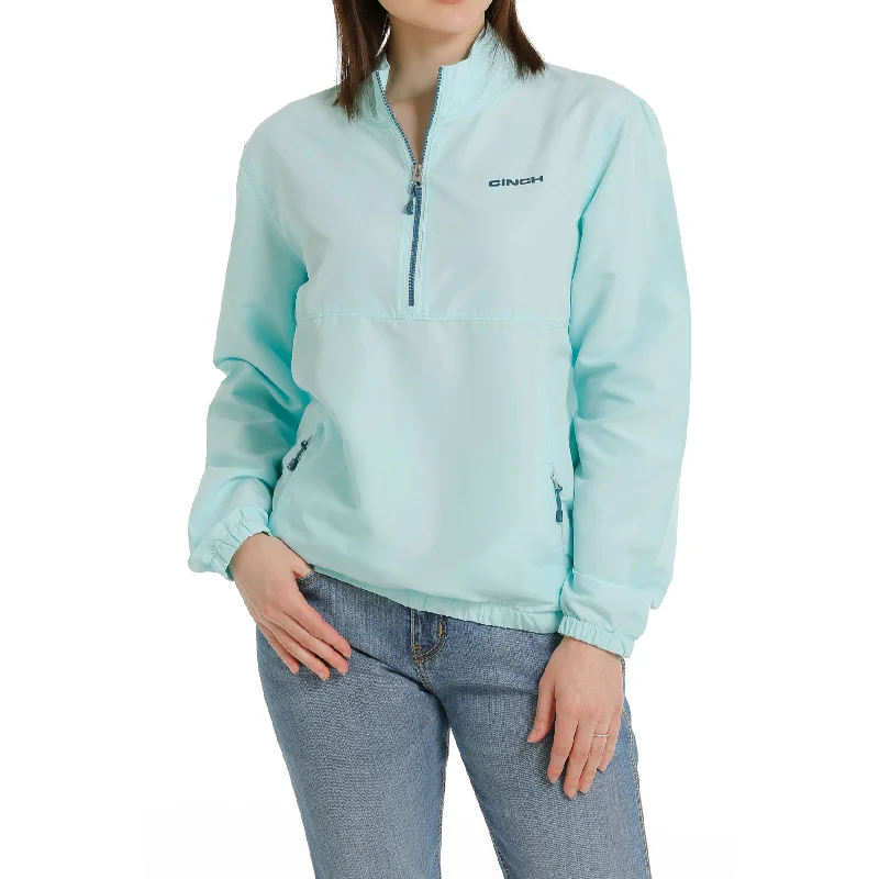 Cinch Ladies 1/2 Zip Light Blue Windbreaker Pullover MAK7902001 Fitted Ribbed Sweater