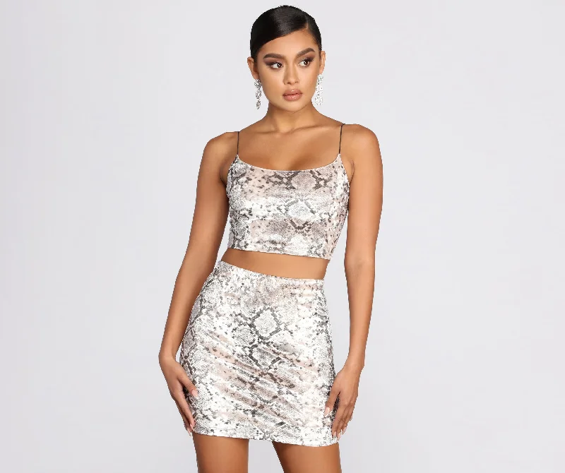 Luxe Velvet Snake Print Crop Top Lace Blend Ribbed Blend Corduroy Blend