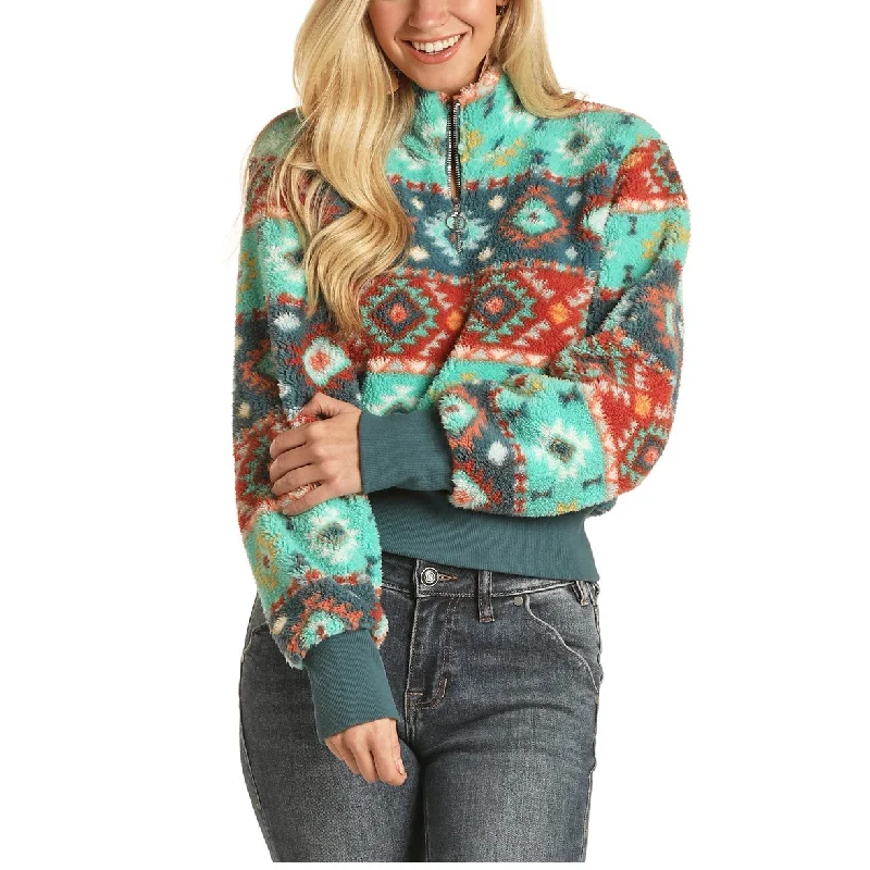 Rock & Roll Cowgirl Ladies Aztec Turquoise Pullover Sweater 48T1198-86 Honey Neck Pullover Rock & Roll Cowgirl Ladies Aztec Turquoise Pullover Sweater 48T1198-86 Honey Neck Pullover