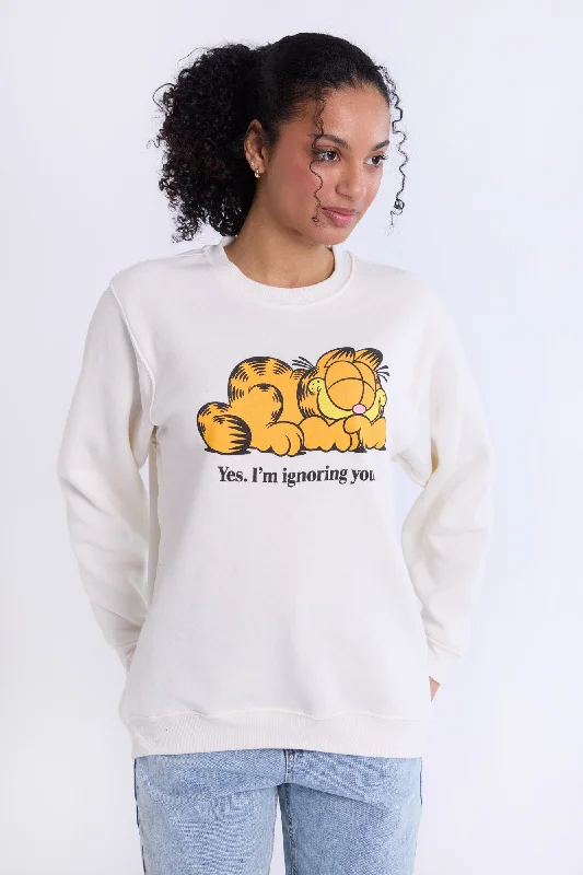 Garfield Graphic Crew Neck Sweatshirt Hoodie with V-Neck Classic Versatile