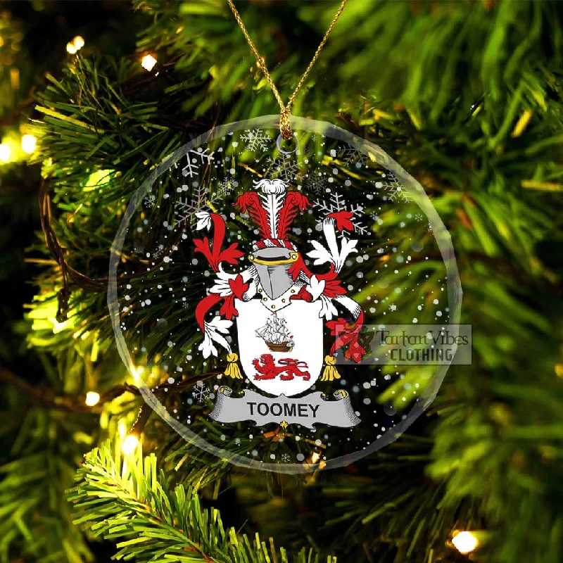 Toomey Irish Clan Christmas Glass Ornament with Coat of Arms Trench Raincoat Windbreaker