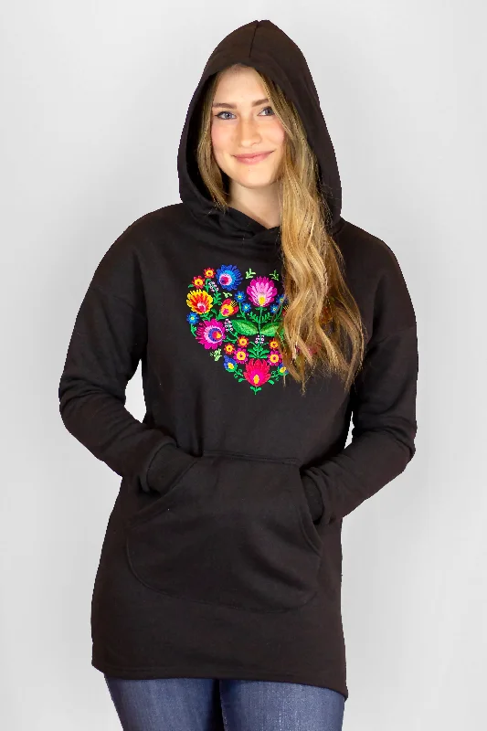 Blooming Heart Embroidered Hoodie Hoodie with Pattern Geometric Abstract
