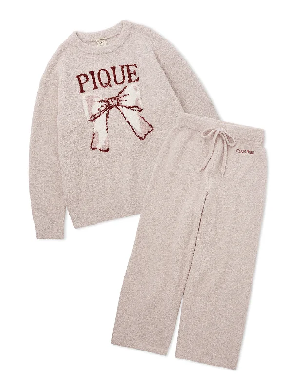 Ribbon Pullover Sweater & Long Pants Set Long Sleeve Pullover