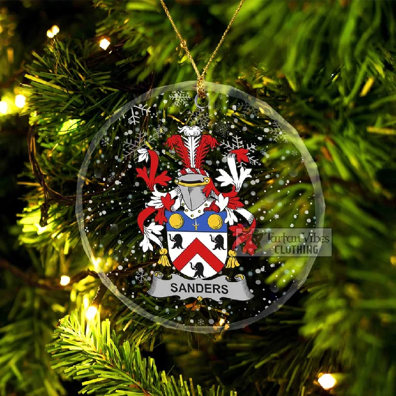 Sanders Irish Clan Christmas Glass Ornament with Coat of Arms Chenille Brocade Lace