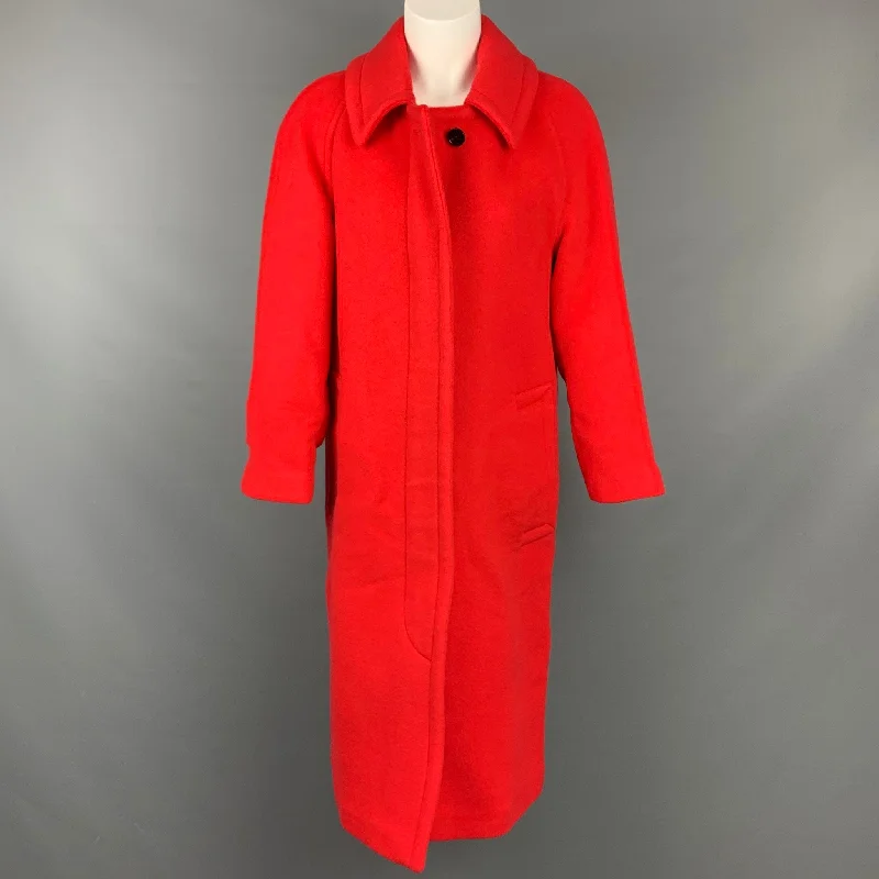 BURBERRY Size 0 Red Wool / Cashmere Hidden Placket  Coat Fitted Loose Oversized