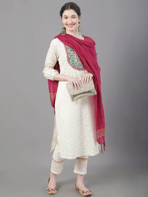 Women's Ethnic Motifs Yoke Design Thread Work Pure Cotton Kurta With Trousers & Dupatta - Noz2Toz Trousers Office Stylish Women's Ethnic Motifs Yoke Design Thread Work Pure Cotton Kurta With Trousers & Dupatta - Noz2Toz Trousers Office Stylish