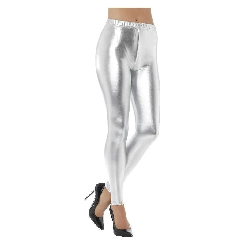 80s Metallic Disco Leggings Adult Silver Costume Accessory Fashionable Solid Color Tights