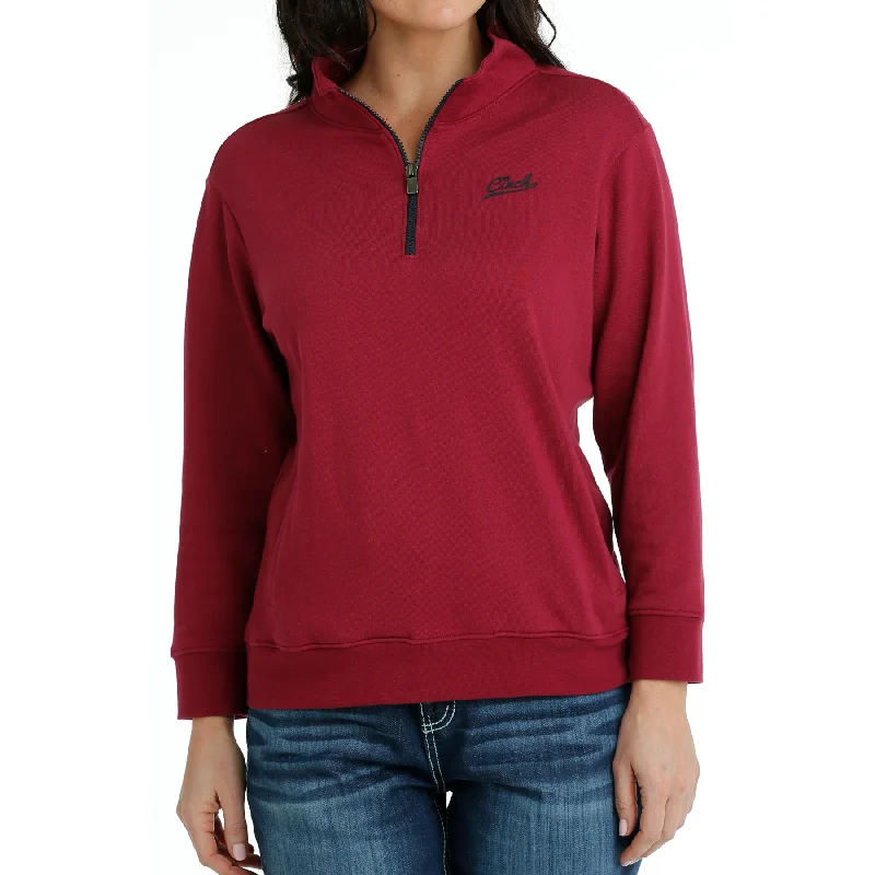 Cinch Ladies Burgundy Quarter Zip Pullover MAK7906001 Surplice Neck Pullover