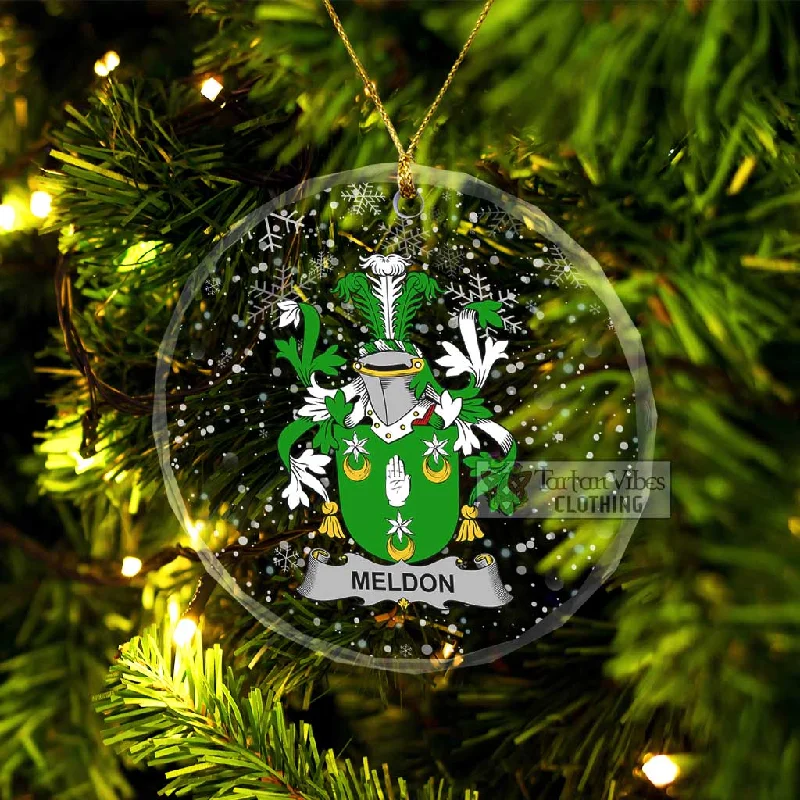Meldon Irish Clan Christmas Glass Ornament with Coat of Arms Fitted Loose Oversized