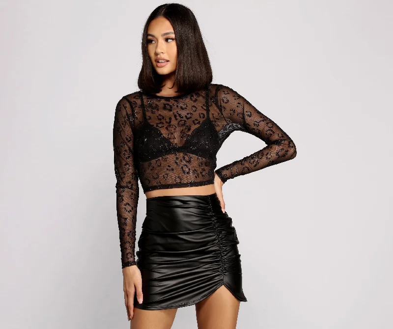 Get Spotted Glitter Mesh Crop Top Terry Blend Velvet Blend Canvas Blend