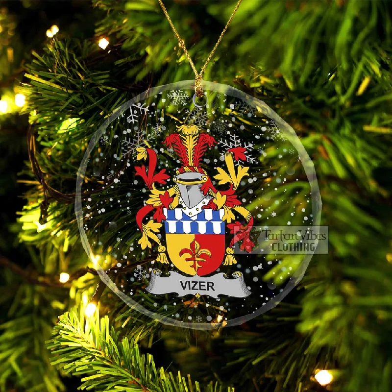 Vizer Irish Clan Christmas Glass Ornament with Coat of Arms Coat Overcoat Trench Coat