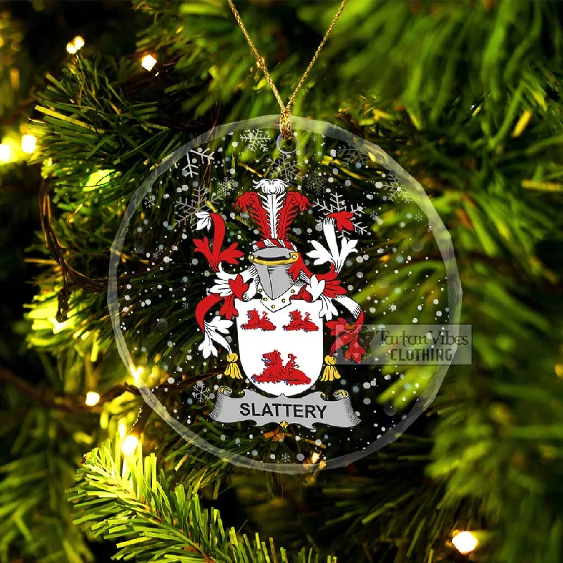 Slattery Irish Clan Christmas Glass Ornament with Coat of Arms Print Jacquard Embroidered