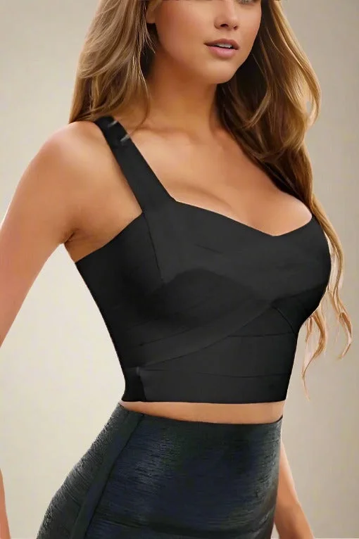 Jay Bandage Crop Top - Classic Black Chenille Blend Fleece Blend Nylon Blend