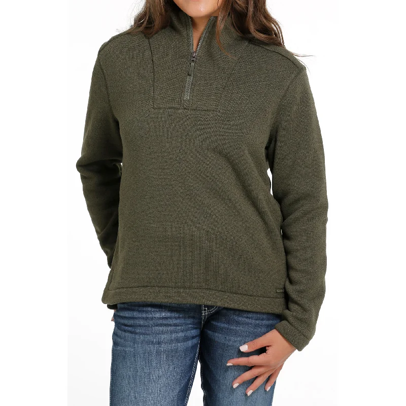 Cinch Ladies Olive Green Quarter Zip Pullover Sweater MAK9810004 High Neck Pullover