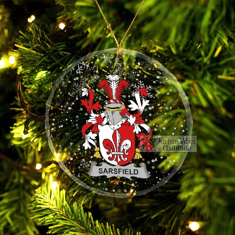 Sarsfield Irish Clan Christmas Glass Ornament with Coat of Arms Nylon Polyester Spandex