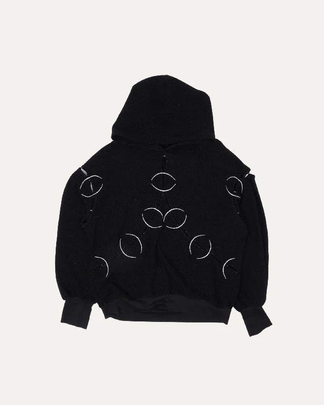 Embroidery Cut-Out Hoodie Hoodie with Zipper Placket Modern Functional