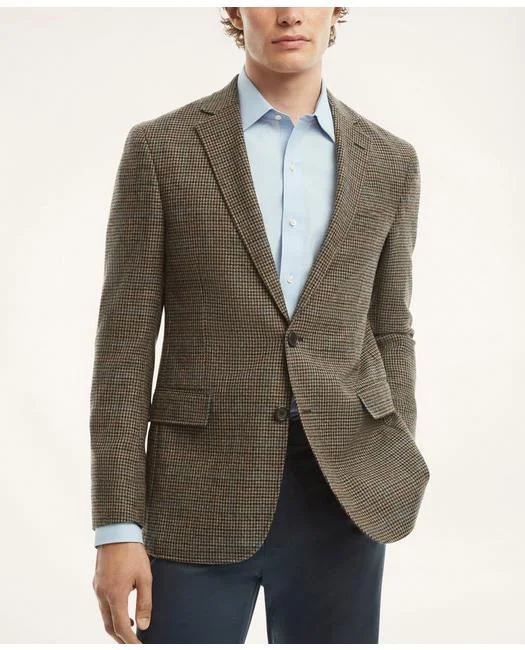 Brooks Brothers Men's Regent Regular-Fit Lambswool Multi-Check Sport Coat Brown Trench Raincoat Windbreaker