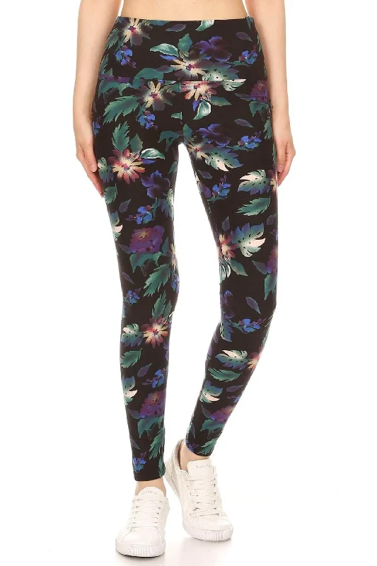 Blue Zone Planet | Long Yoga Style Banded Lined Floral Printed Knit Legging With High Waist Cozy Fashion Leggings Blue Zone Planet | Long Yoga Style Banded Lined Floral Printed Knit Legging With High Waist Cozy Fashion Leggings