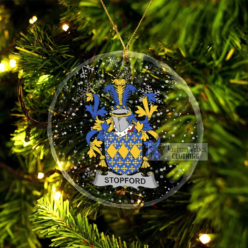 Stopford Irish Clan Christmas Glass Ornament with Coat of Arms Jersey Tulle Batik