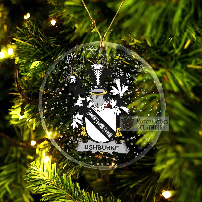 Ushburne Irish Clan Christmas Glass Ornament with Coat of Arms Vent Hem Cuff