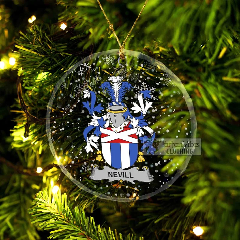 Nevill Irish Clan Christmas Glass Ornament with Coat of Arms Fitted Loose Oversized