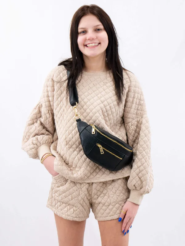 Puff Sleeve Ivory Quilted Pullover Top Cap Sleeve Casual
