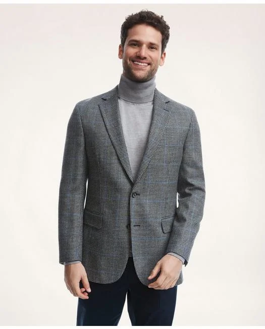 Brooks Brothers Men's Regent Regular-Fit Houndstooth with Deco Lambswool Sport Coat Grey Suede Faux Fur Shearling