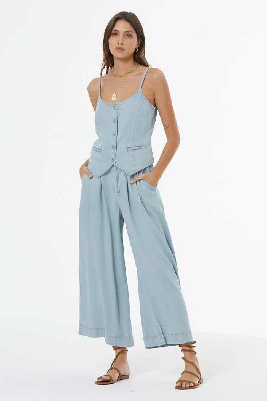 Calvin Crop Wide Leg Trouser - Indigo Pale Blue Trousers New Arrival