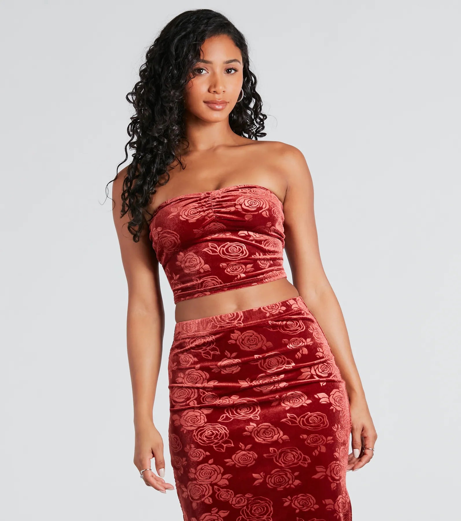 Loves Me Velvet Floral Strapless Crop Top Thin Crop Top Open Front Quick Dry